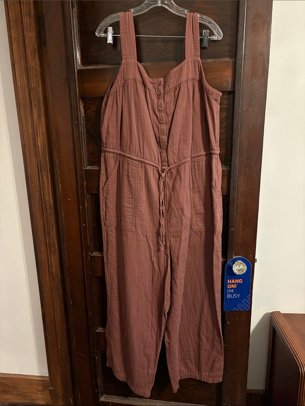 Old Navy Rust Brown Button-Front Wide-Leg Jumpsuit